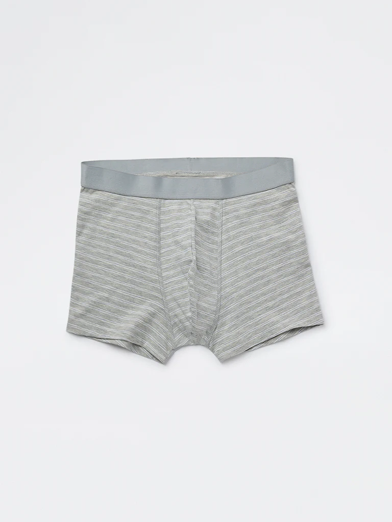 WES Lounge Grey Striped Cotton-Blend Trunks - Pack of 3 - Image 2