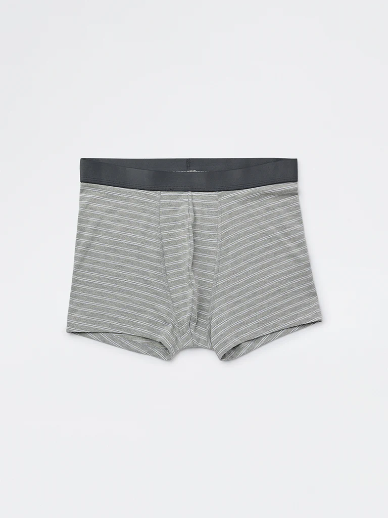 WES Lounge Grey Striped Cotton-Blend Trunks - Pack of 3 - Image 3