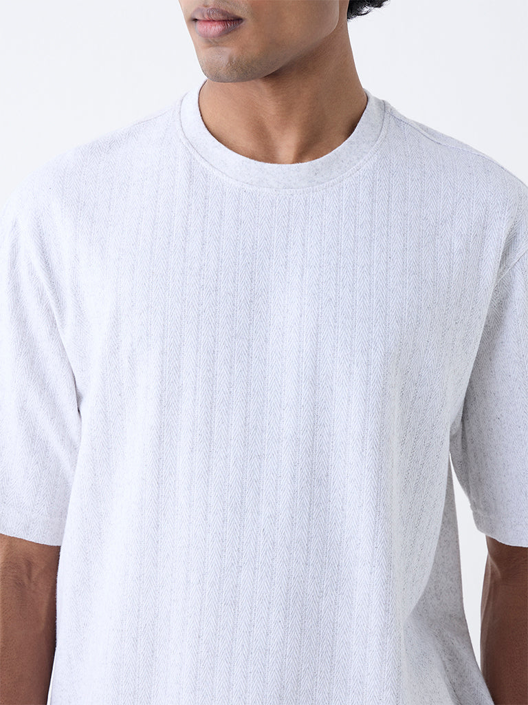 WES Lounge Grey Striped Relaxed-Fit Cotton-Blend T-Shirt - Image 3
