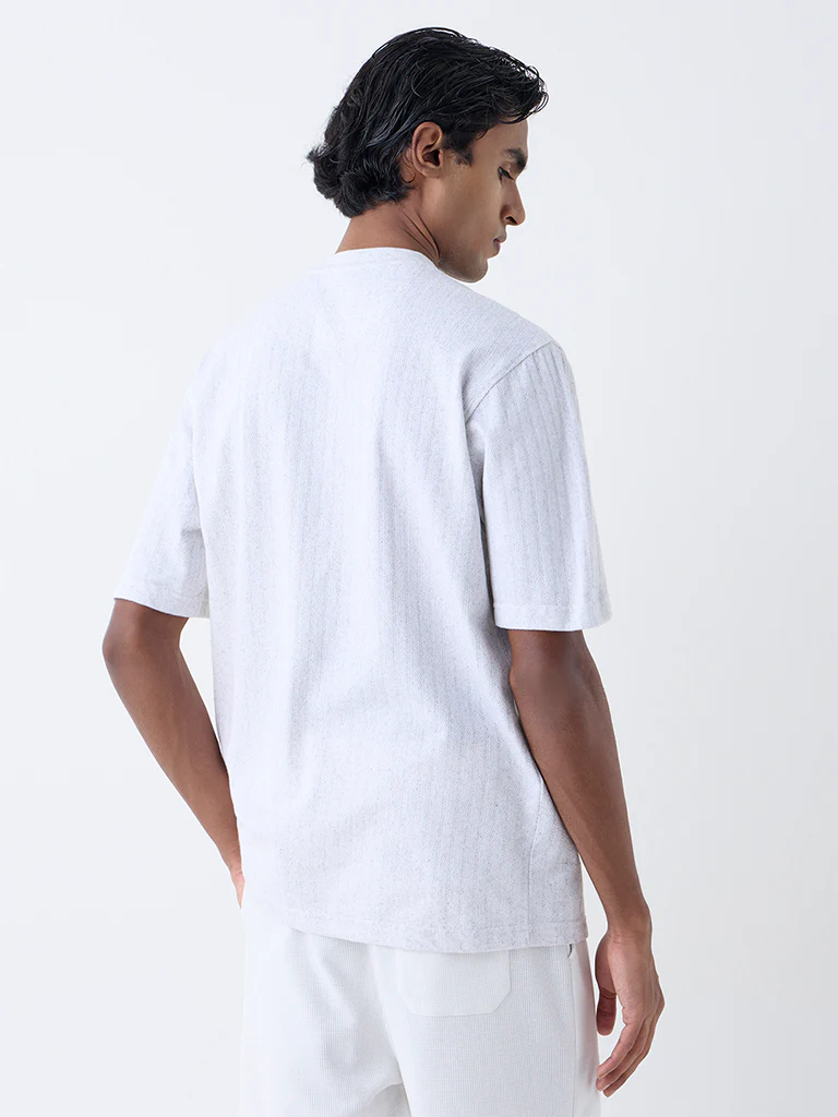 WES Lounge Grey Striped Relaxed-Fit Cotton-Blend T-Shirt - Image 4