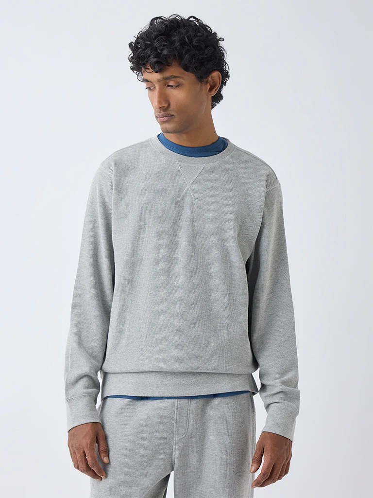 WES Lounge Grey Textured Relaxed-Fit Sweatshirt - Image 2