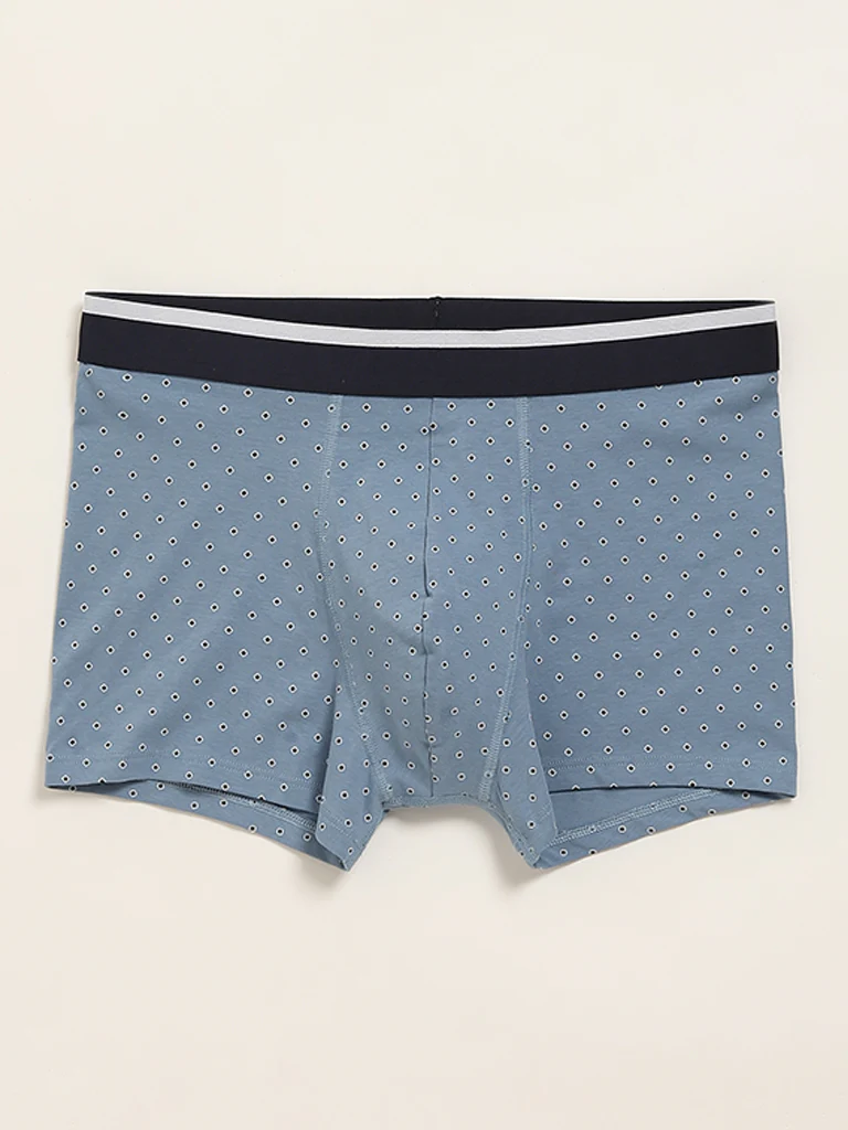 WES Lounge Light Blue Cotton-Blend Relaxed Fit Trunks - Pack of 3 - Image 3