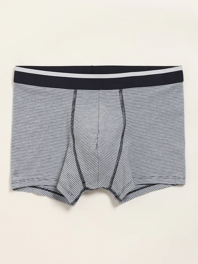 WES Lounge Light Blue Cotton-Blend Relaxed Fit Trunks - Pack of 3 - Image 4