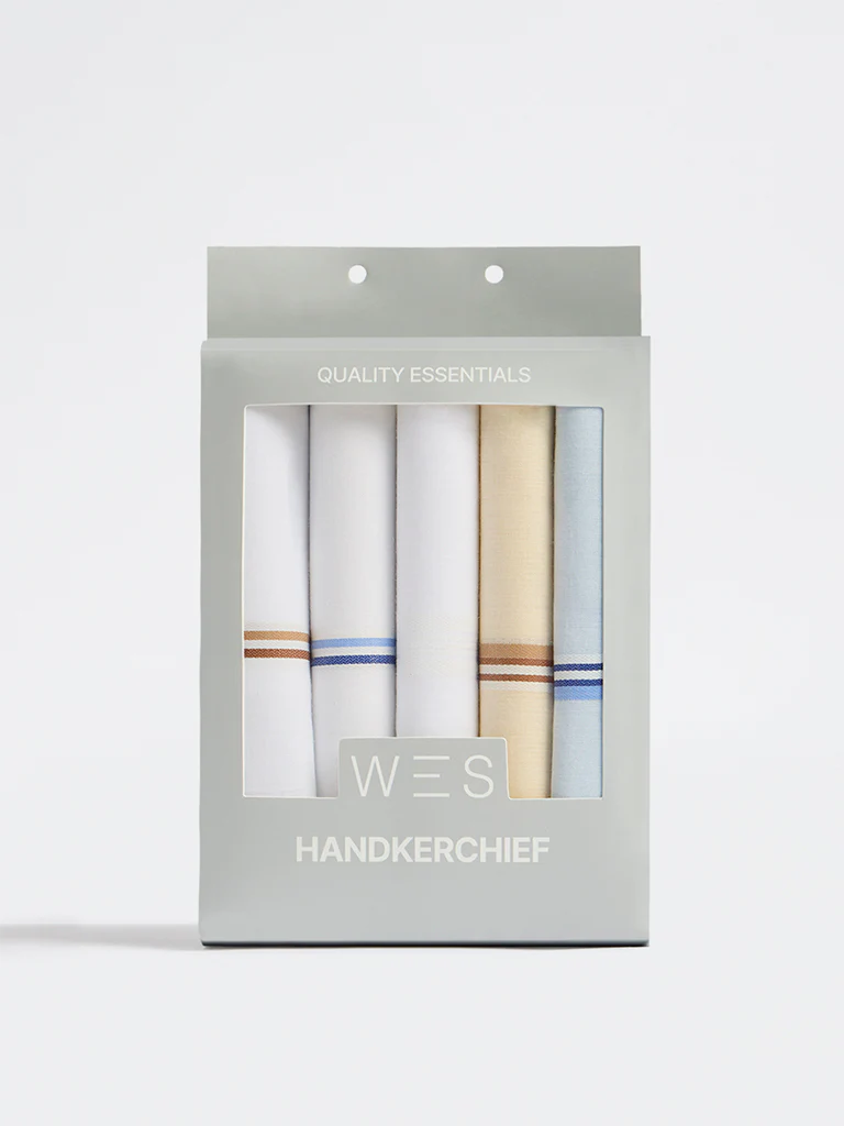 WES Lounge Light Yellow Striped Cotton Handkerchief - Set of 5