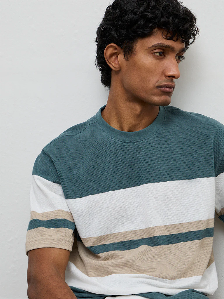 WES Lounge Multicolor Stripe-Printed Relaxed-Fit Cotton T-Shirt - Image 2