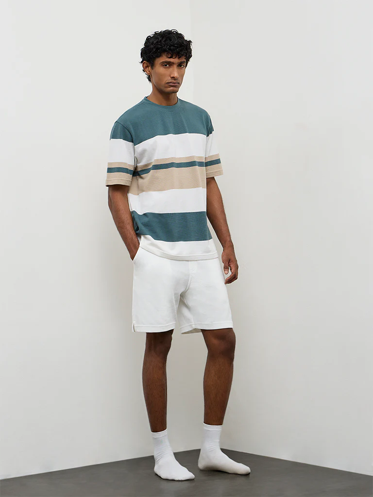 WES Lounge Multicolor Stripe-Printed Relaxed-Fit Cotton T-Shirt - Image 3