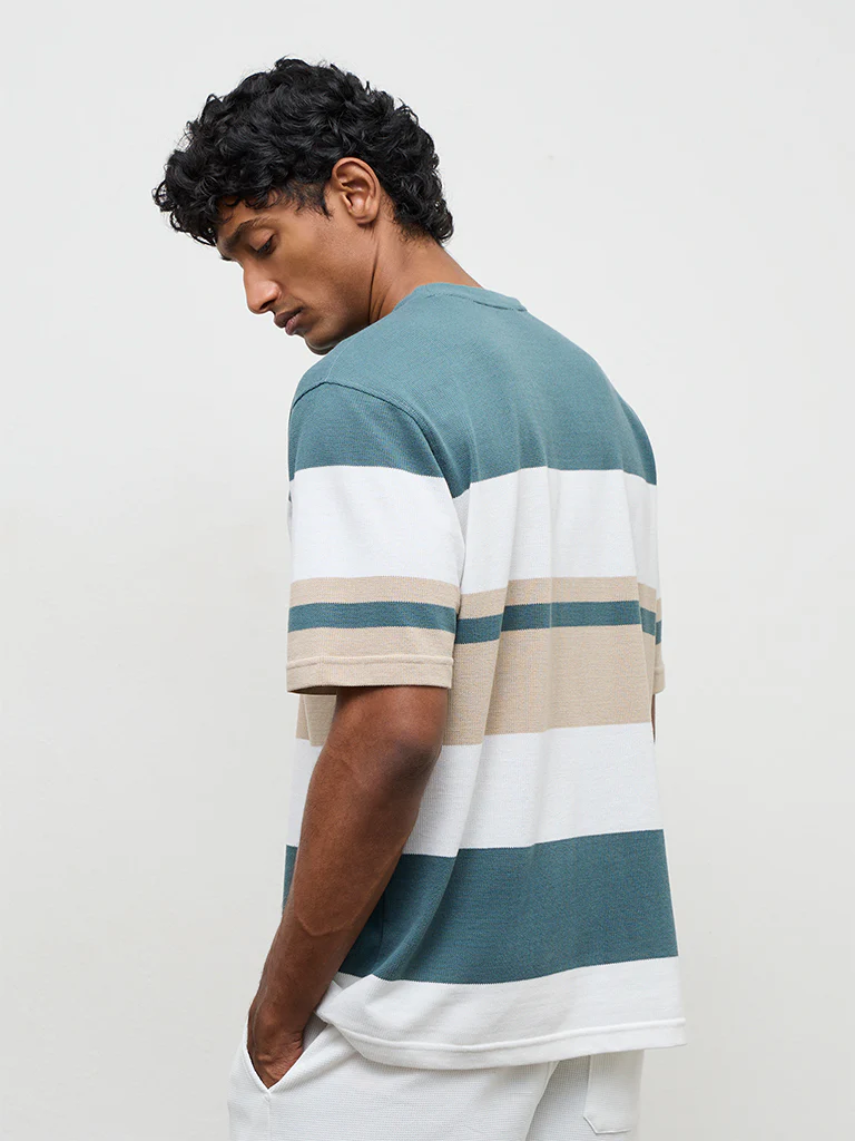 WES Lounge Multicolor Stripe-Printed Relaxed-Fit Cotton T-Shirt - Image 4