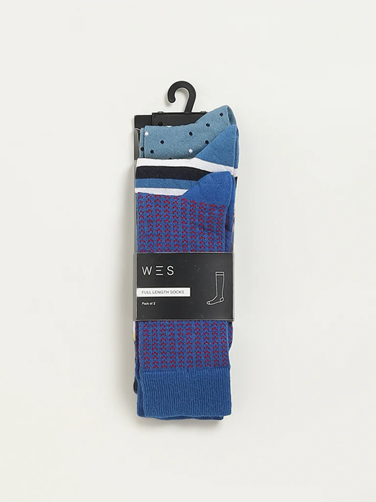 WES Lounge Multicolour Printed Cotton-Blend Full Length Socks - Pack of 3 - Image 3