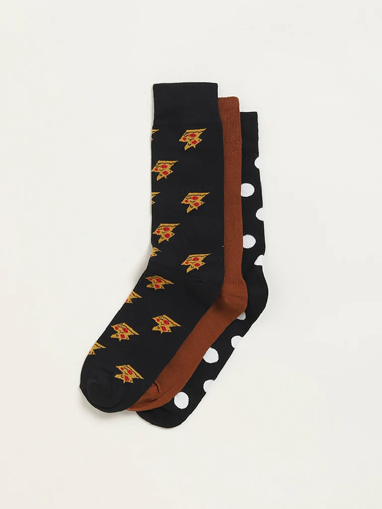WES Lounge Multicolour Printed Cotton-Blend Full Length Socks - Pack of 3 - Image 2