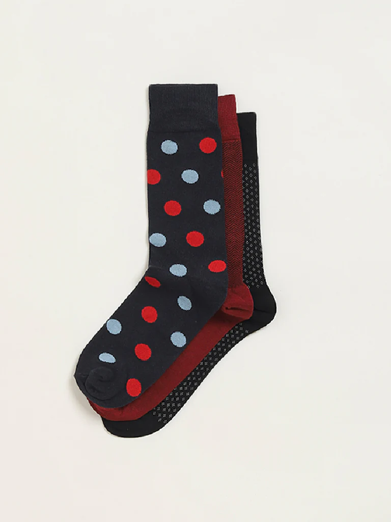 WES Lounge Multicolour Printed Cotton-Blend Full Length Socks - Pack of 3 - Image 2