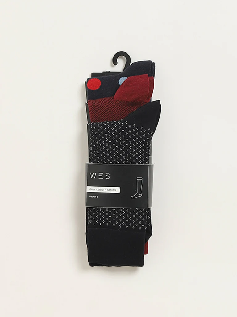 WES Lounge Multicolour Printed Cotton-Blend Full Length Socks - Pack of 3 - Image 3