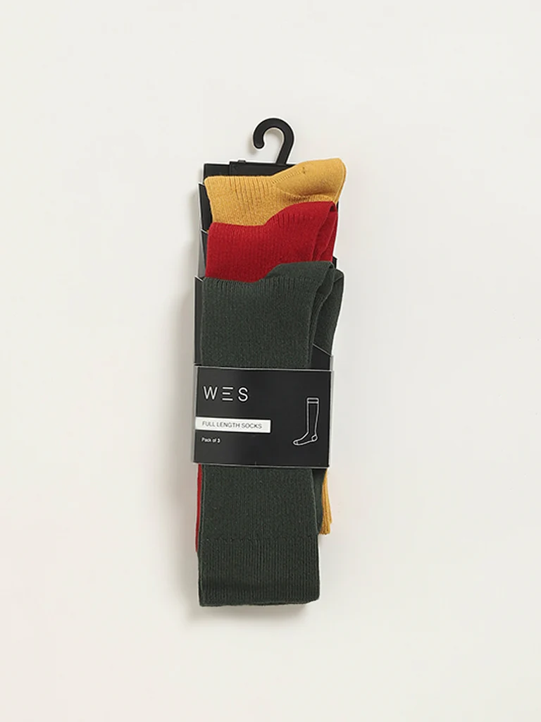 WES Lounge Multicolour Solid Cotton-Blend Full Length Socks - Pack of 3 - Image 3