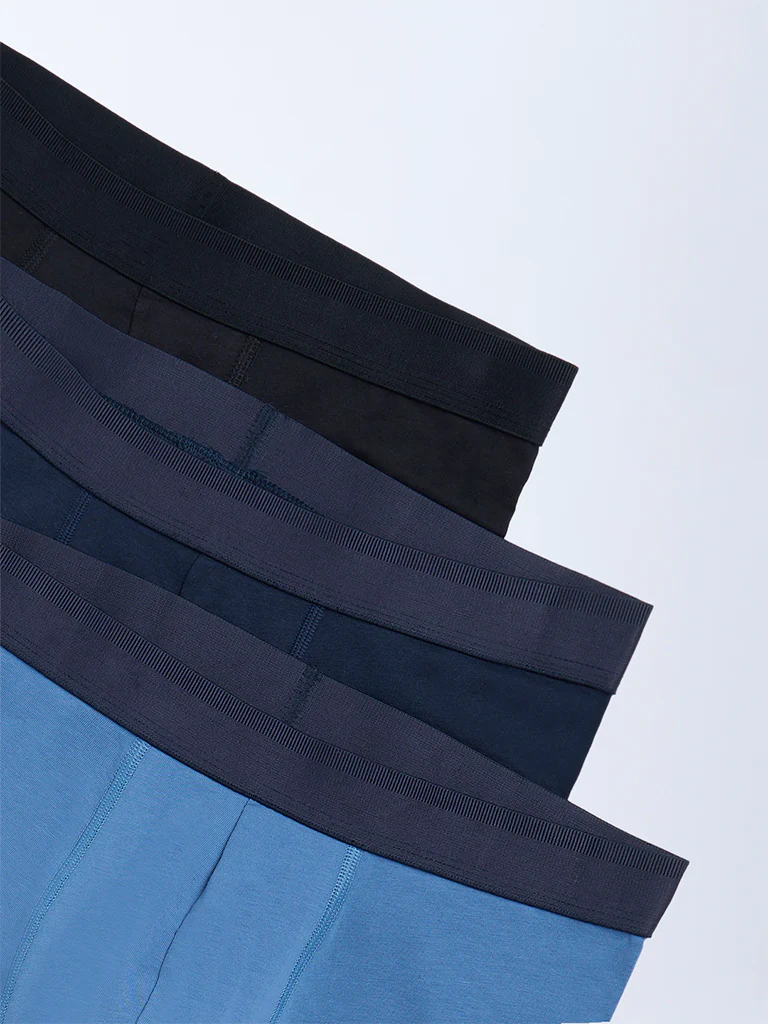 WES Lounge Multicolour Solid Cotton Trunks - Pack of 3 - Image 2