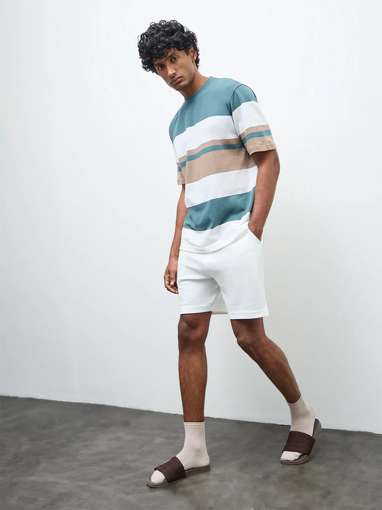 WES Lounge Multicolour Striped Relaxed-Fit Cotton T-Shirt - Image 2