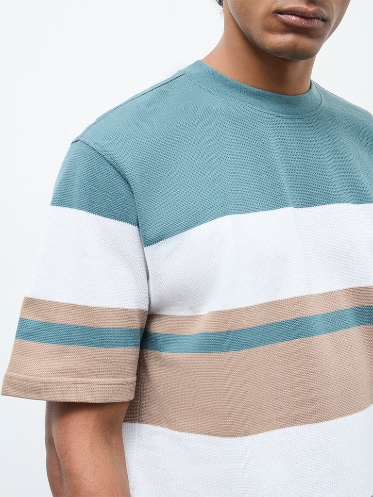 WES Lounge Multicolour Striped Relaxed-Fit Cotton T-Shirt - Image 3