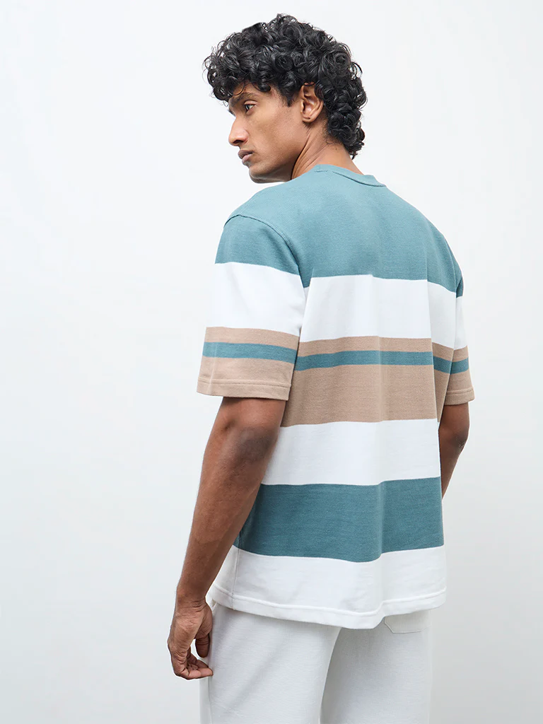 WES Lounge Multicolour Striped Relaxed-Fit Cotton T-Shirt - Image 4