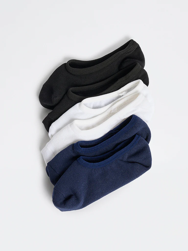 WES Lounge Navy Invisible No Show Cotton-Blend Socks - Pack of 3 - Image 2