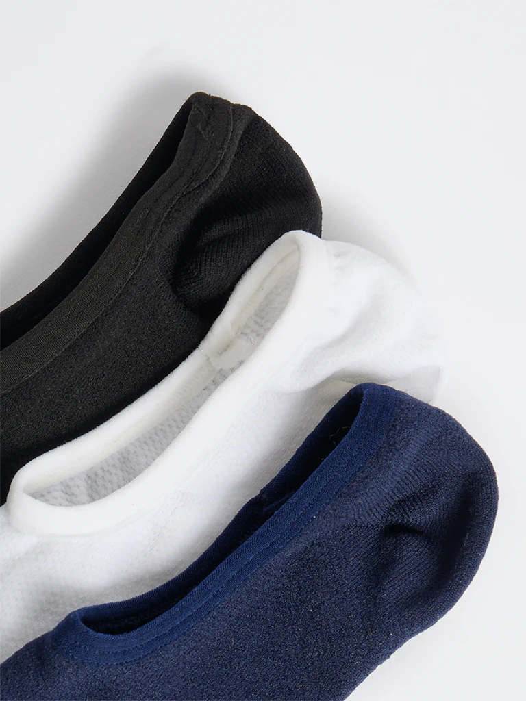 WES Lounge Navy Invisible No Show Cotton-Blend Socks - Pack of 3 - Image 3