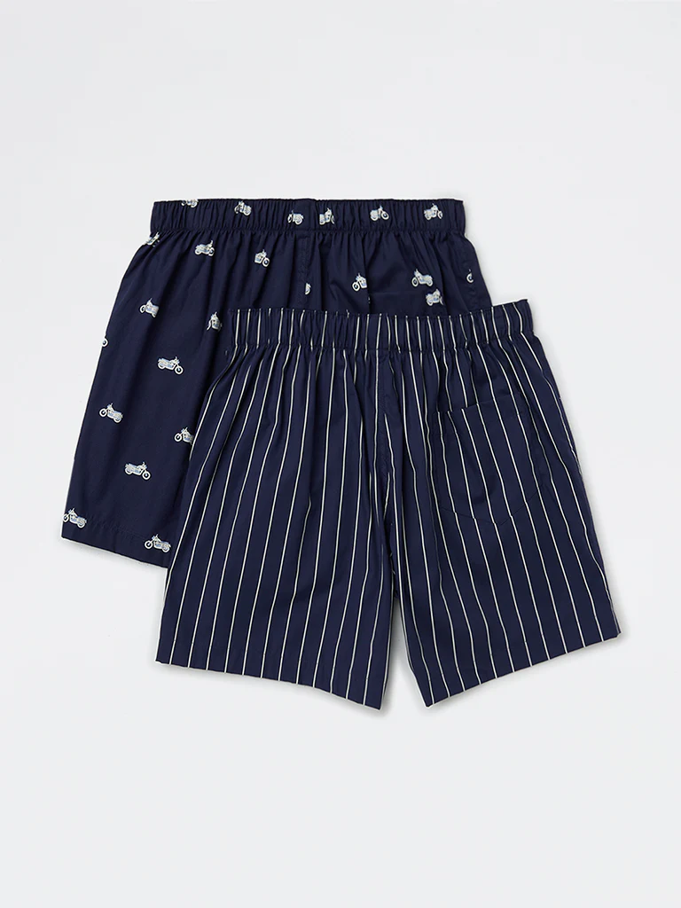 WES Lounge Navy Relaxed-Fit Cotton Boxers - Pack of 2 - Image 2