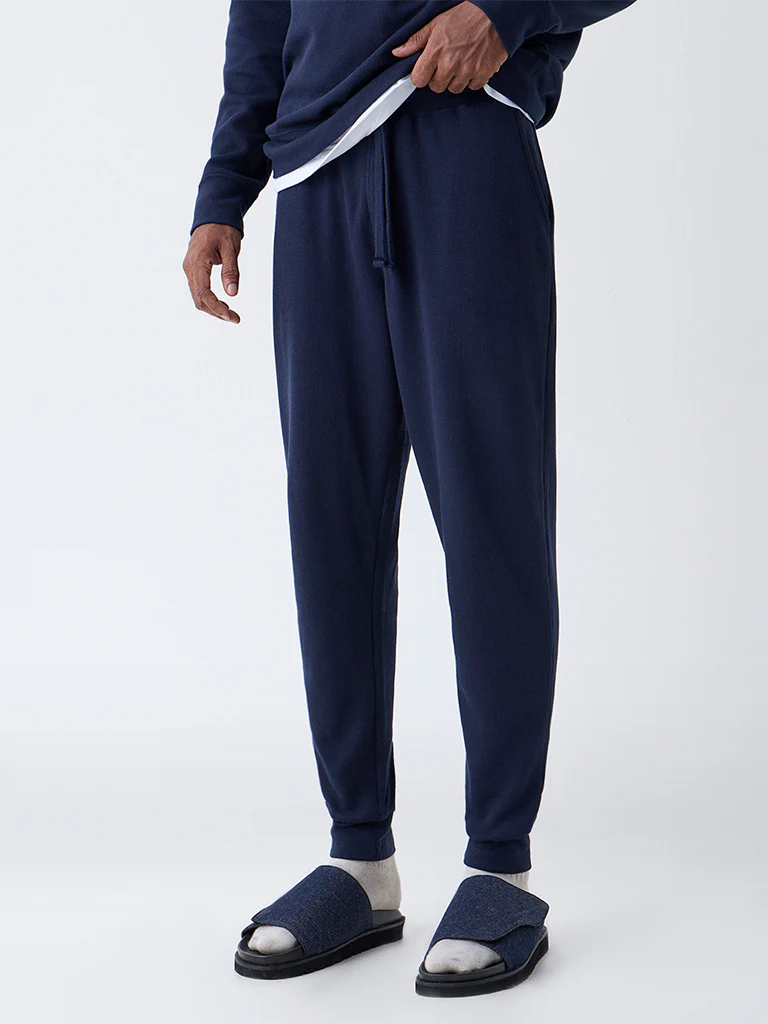 WES Lounge Navy Relaxed-Fit Mid-Rise Cotton-Blend Joggers - Image 2