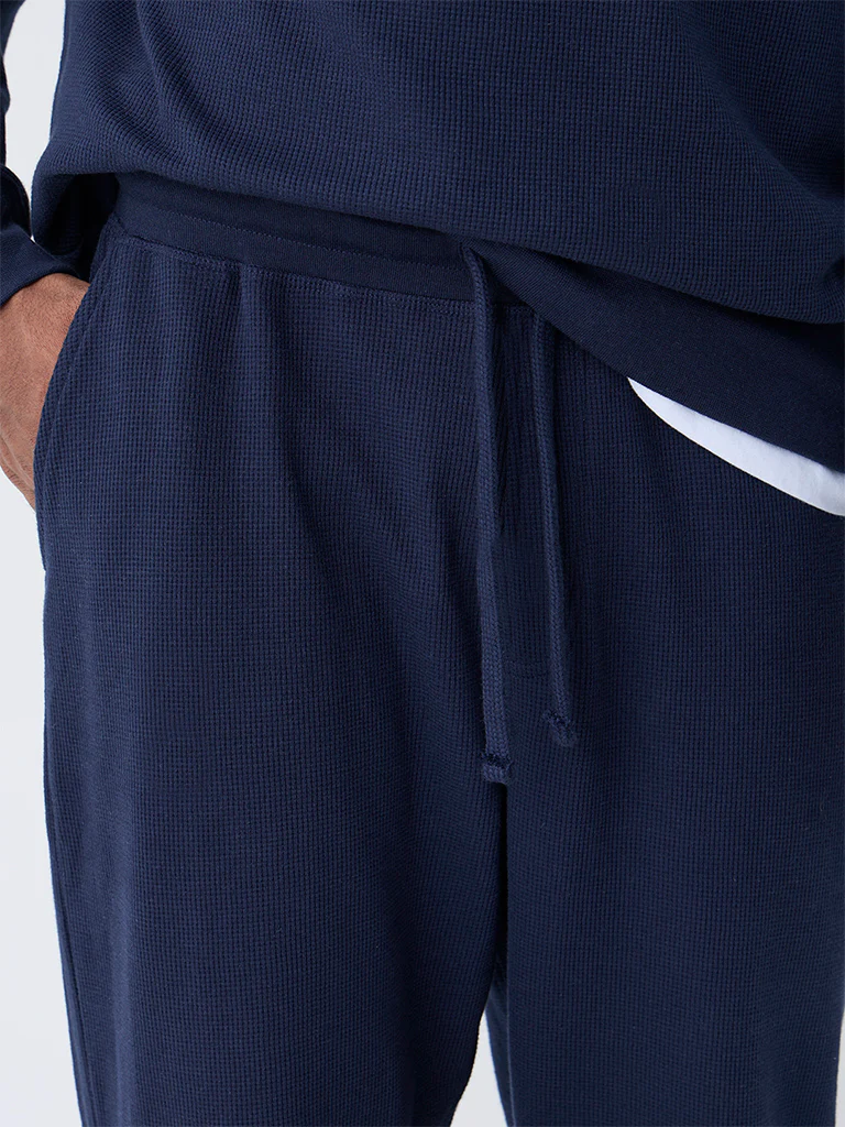 WES Lounge Navy Relaxed-Fit Mid-Rise Cotton-Blend Joggers - Image 3