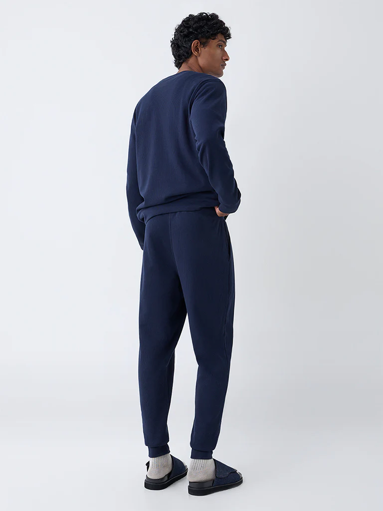 WES Lounge Navy Relaxed-Fit Mid-Rise Cotton-Blend Joggers - Image 4