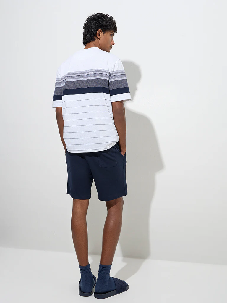 WES Lounge Navy Relaxed-Fit Mid-Rise Cotton-Blend Shorts - Image 4