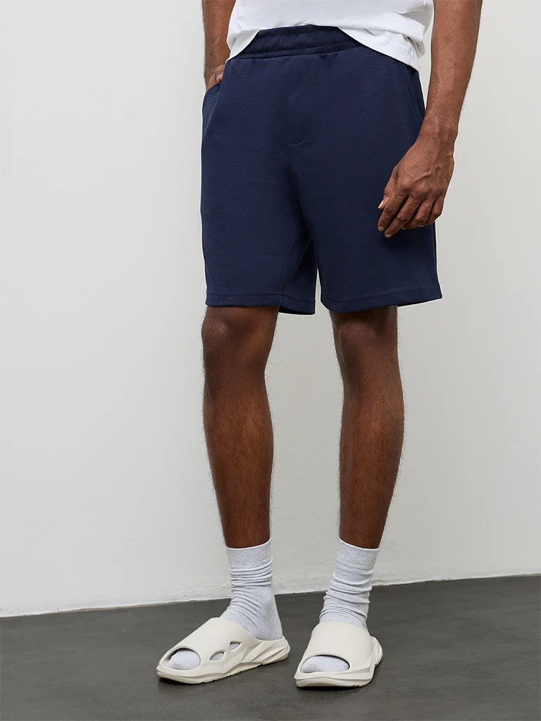 WES Lounge Navy Relaxed-Fit Mid-Rise Cotton-Blend Shorts - Image 3