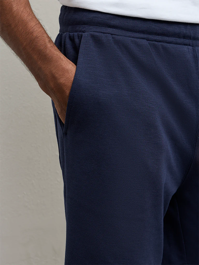 WES Lounge Navy Relaxed-Fit Mid-Rise Cotton-Blend Shorts - Image 4