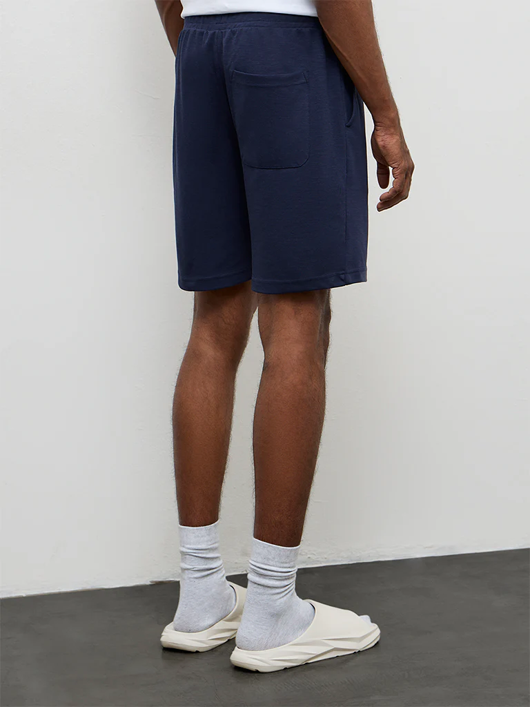 WES Lounge Navy Relaxed-Fit Mid-Rise Cotton-Blend Shorts - Image 5