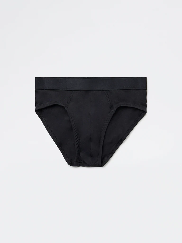 WES Lounge Navy Solid Cotton-Blend Briefs - Pack of 3 - Image 3