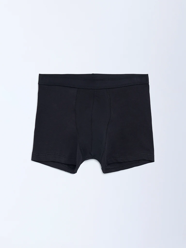WES Lounge Navy Solid Cotton Trunks - Pack of 3 - Image 3