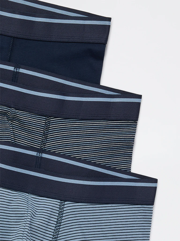 WES Lounge Navy Striped Cotton-Blend Trunks - Pack of 3 - Image 4