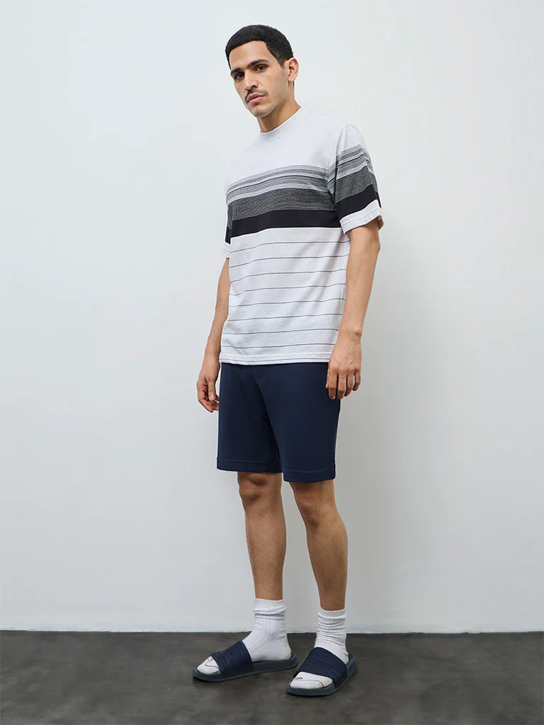 WES Lounge Navy Striped Relaxed-Fit Cotton-Blend T-Shirt - Image 2