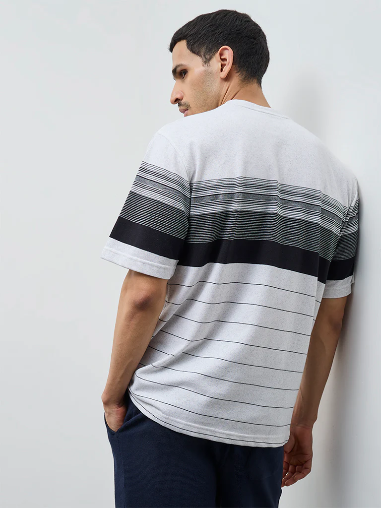 WES Lounge Navy Striped Relaxed-Fit Cotton-Blend T-Shirt - Image 4