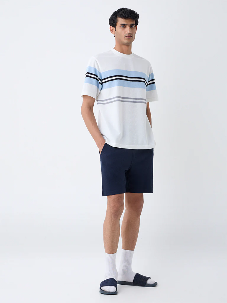 WES Lounge Off-White Colour-Blocked Relaxed-Fit T-Shirt - Image 2