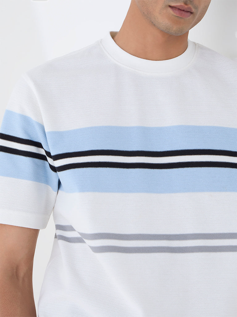 WES Lounge Off-White Colour-Blocked Relaxed-Fit T-Shirt - Image 3