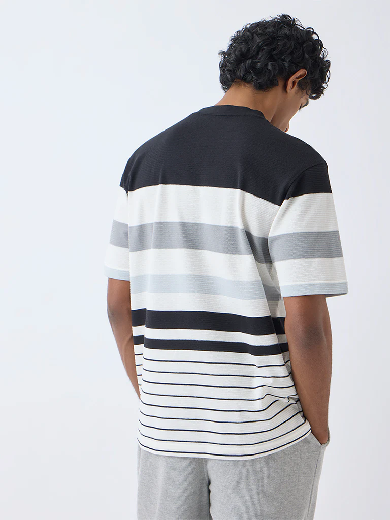 WES Lounge Off-White Striped Relaxed-Fit Cotton-Blend T-Shirt - Image 4