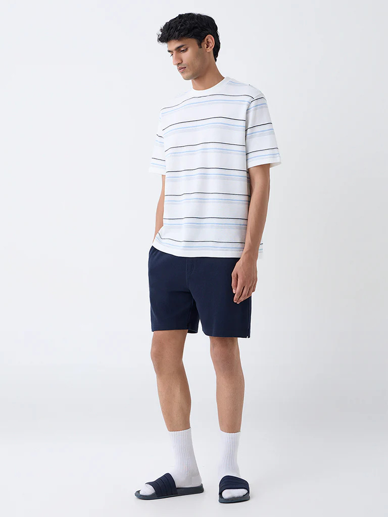 WES Lounge Off-White Striped Relaxed-Fit T-Shirt - Image 2