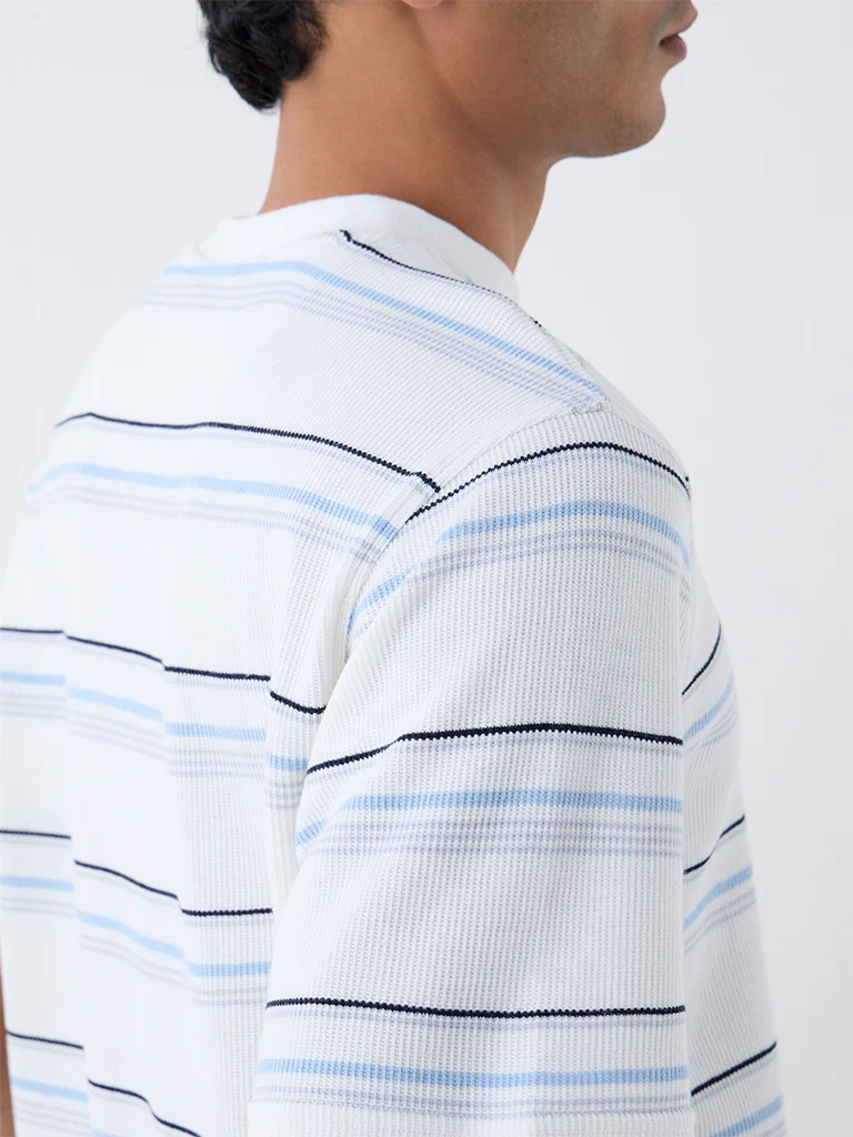WES Lounge Off-White Striped Relaxed-Fit T-Shirt - Image 3