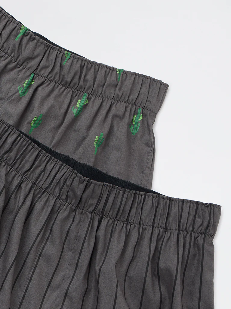WES Lounge Olive Relaxed-Fit Cotton Boxers - Pack of 2 - Image 3