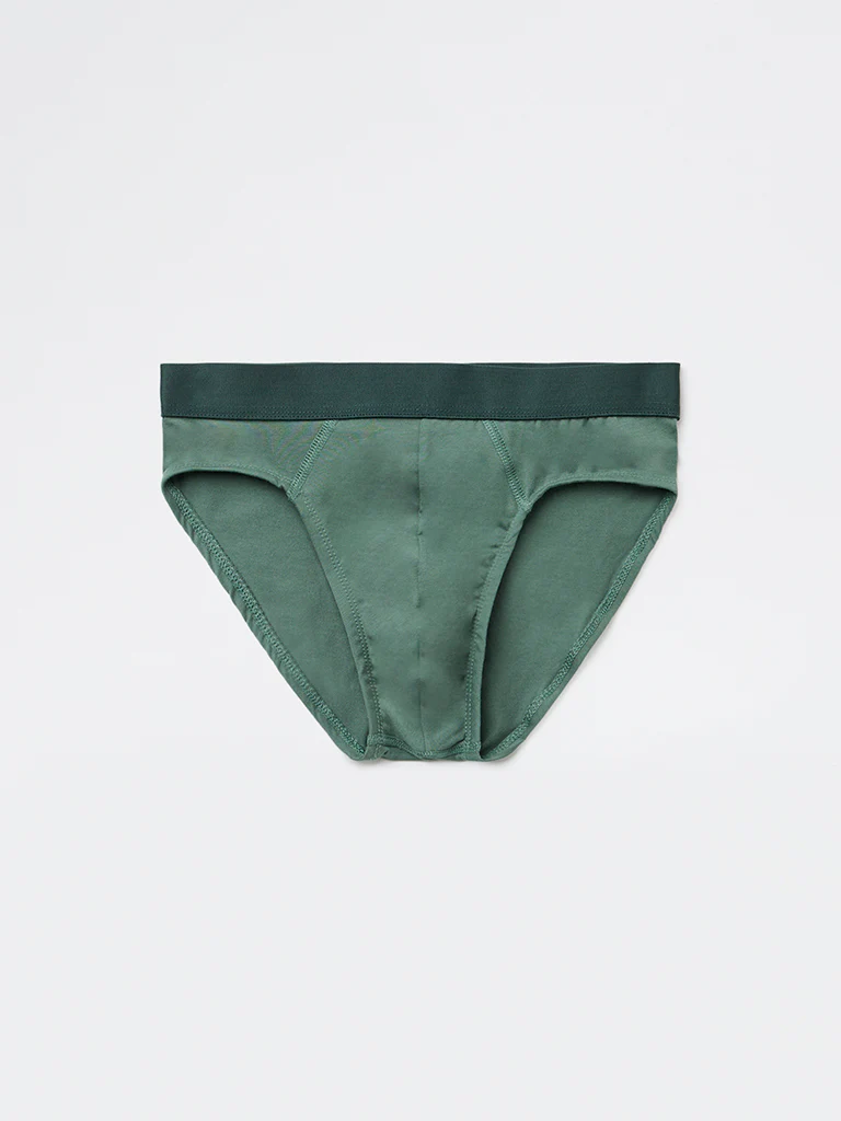 WES Lounge Olive Solid Cotton-Blend Briefs - Pack of 3 - Image 3