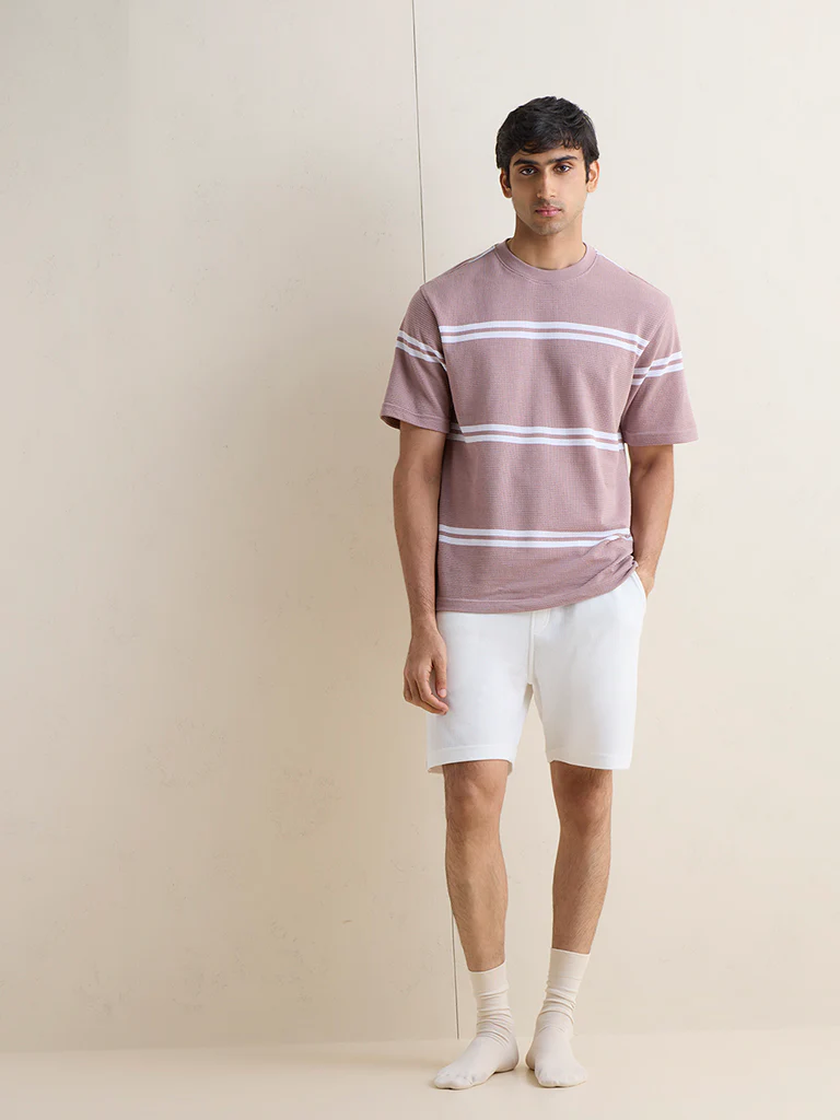 WES Lounge Pink Striped Relaxed-Fit Cotton-Blend T-Shirt - Image 2