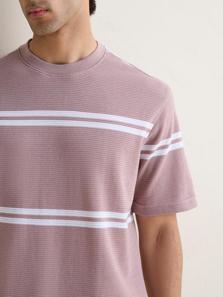 WES Lounge Pink Striped Relaxed-Fit Cotton-Blend T-Shirt - Image 3