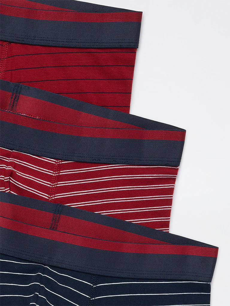 WES Lounge Red Striped Cotton-Blend Trunks - Pack of 3 - Image 4