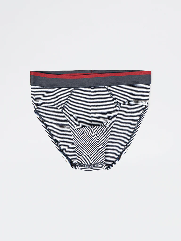 WES Lounge Red Striped Cotton Briefs - Pack of 3 - Image 2