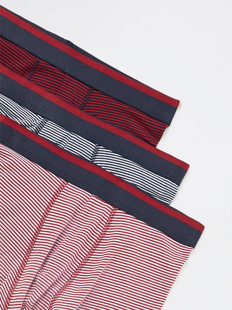 WES Lounge Red Striped Cotton Trunks - Pack of 3 - Image 4