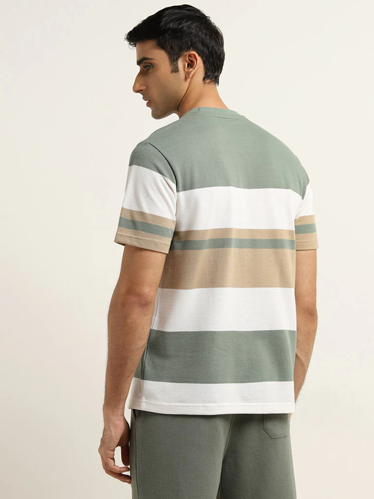 WES Lounge Sage Colour-Blocked Relaxed-Fit Cotton-Blend T-Shirt - Image 4