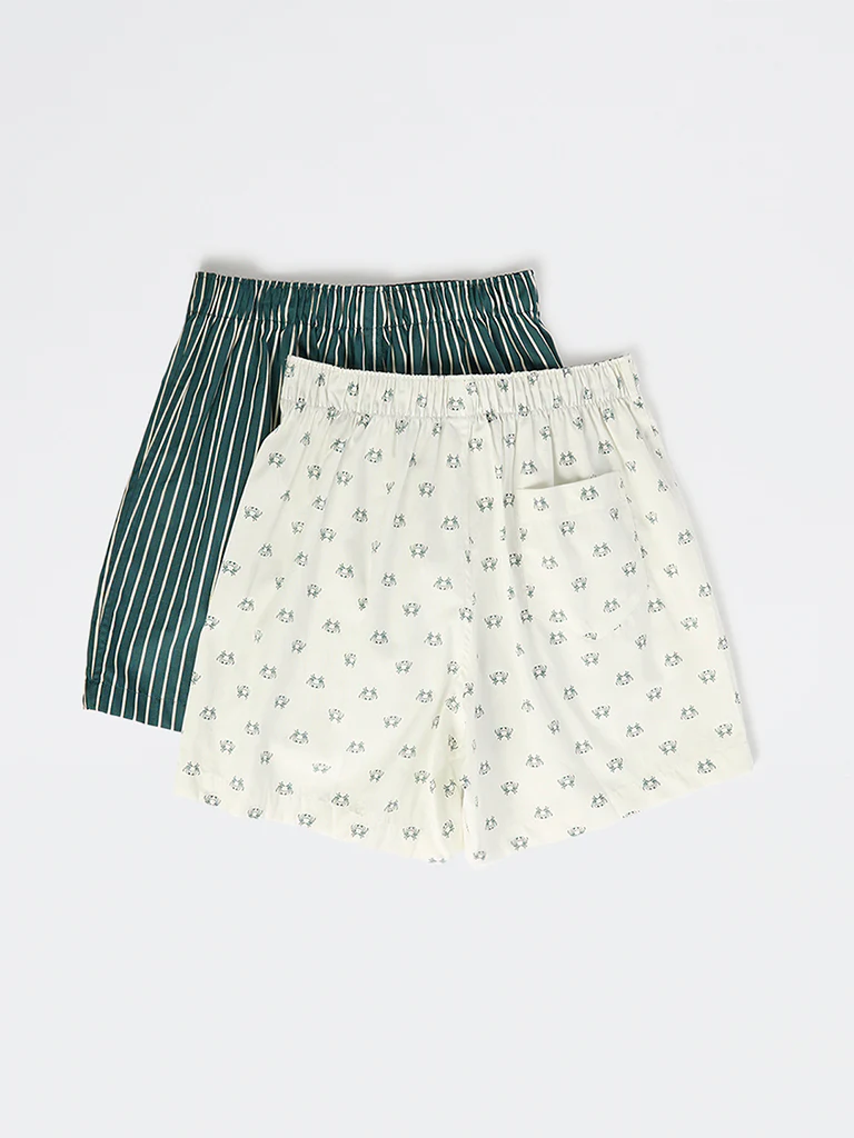 WES Lounge Teal Printed Cotton Boxers - Pack of 2 - Image 2