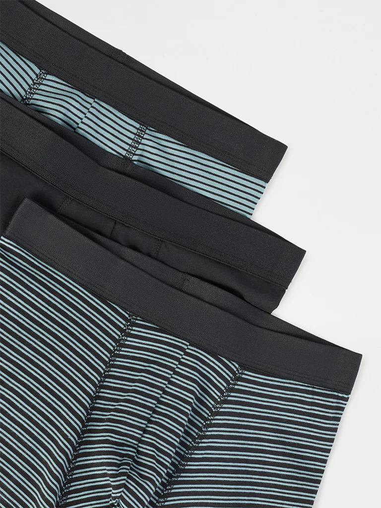 WES Lounge Teal Striped Cotton Trunks - Pack of 3 - Image 4